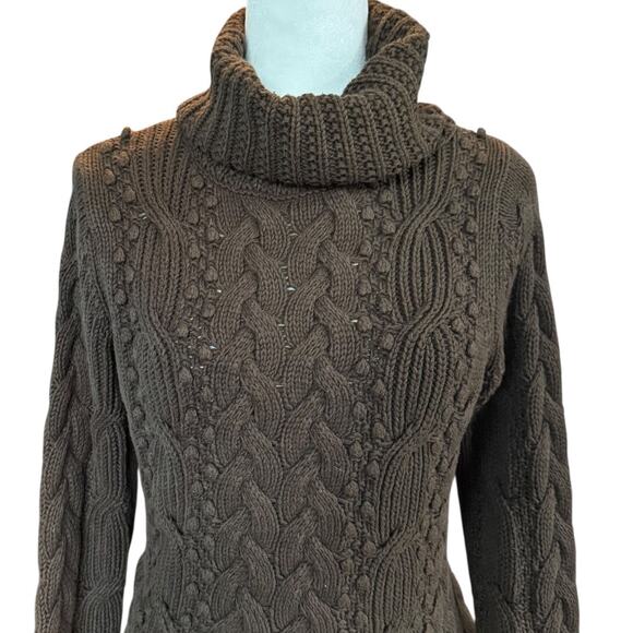 Vintage Banana Republic Brown Cable Knit Turtleneck Sweater Made in Hong Kong M - Picture 2 of 10